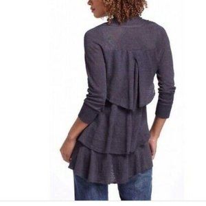 Anthropologie Angel North Womens Linen Tiered Ruffle Open Front Cardigan sz Sm